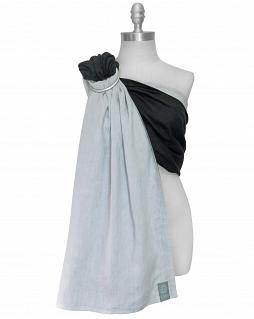 Koru Carrier Linen Ring Sling Baby Carrier, Double-Layer - Coal on Storm (Silver Ring/Matte)